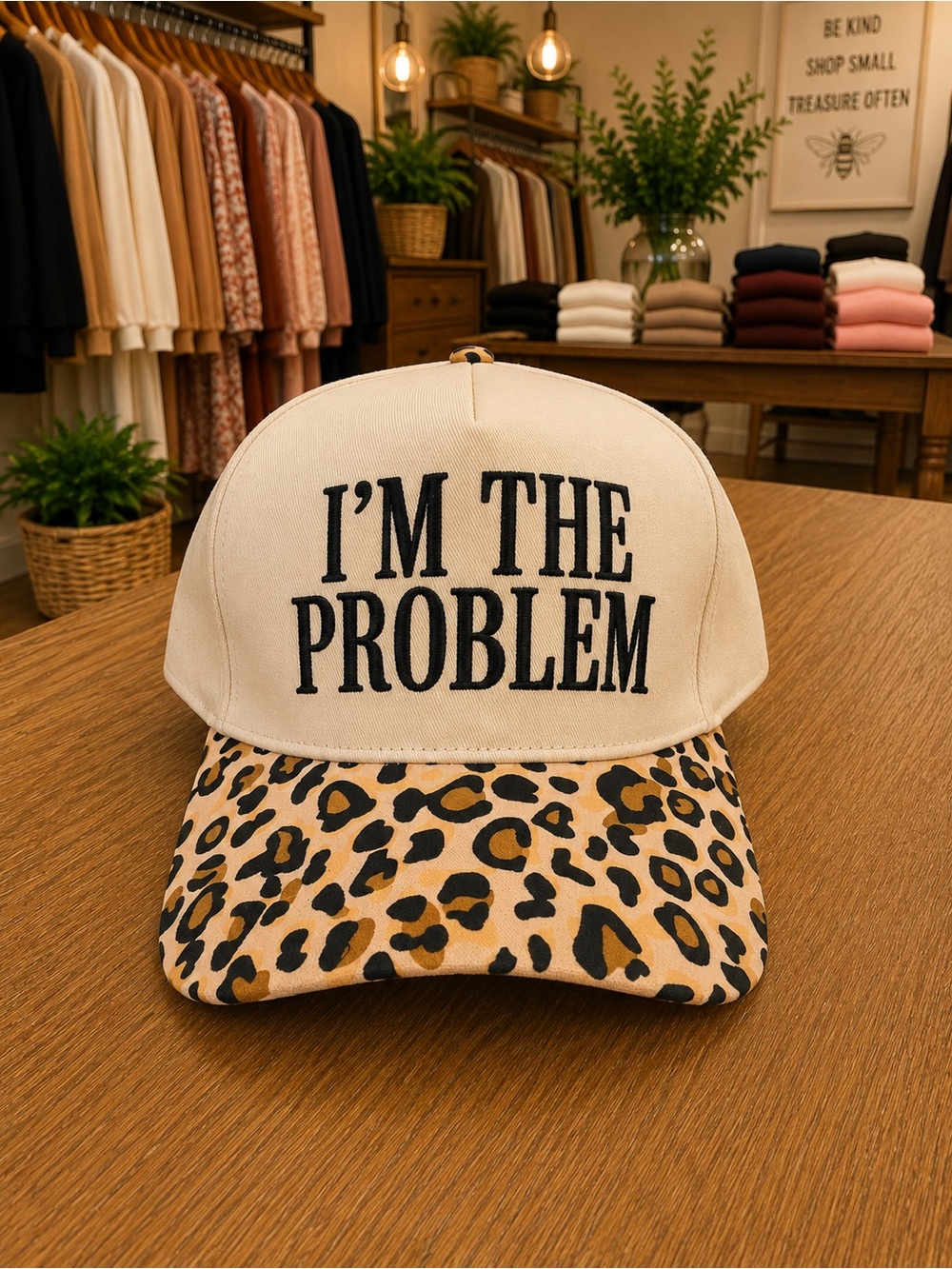 Zenana I’m the Problem Leopard Brim Trucker Hat Adjustable Boutique NWOT